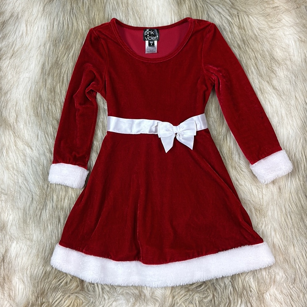 Pink & Violet Girls Mrs Claus Christmas Velvet Dress Red Size 5